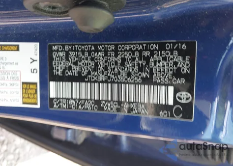 2016 Toyota Prius Two from USA, damaged, VIN JTDKBRFU7G3506256